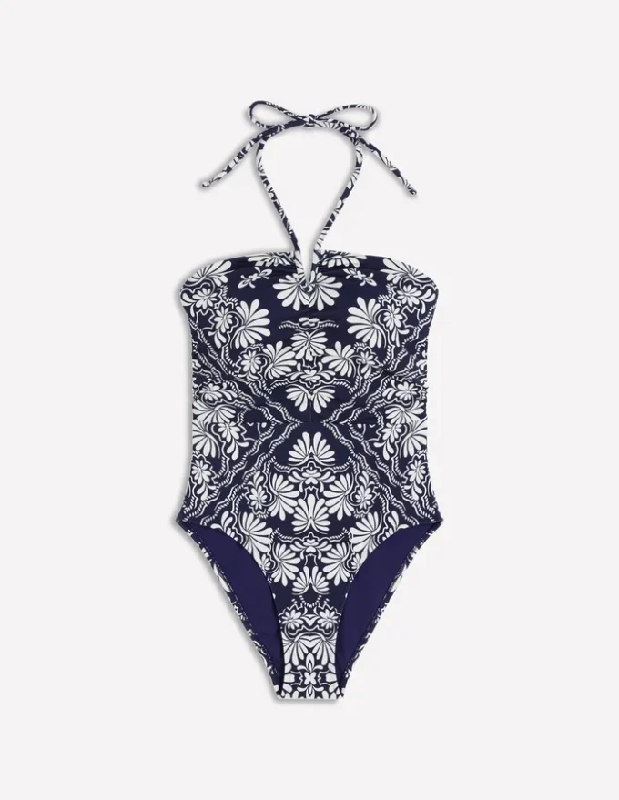 Gather String Swimsuit French Navy, Botanical Charm