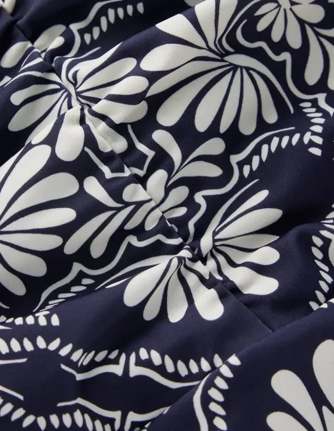 Gather String Swimsuit French Navy, Botanical Charm
