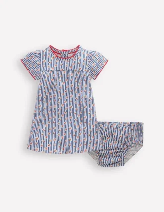 Gathered Jersey Dress Bluejay Cherry Stripe
