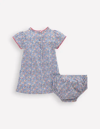 Gathered Jersey Dress Bluejay Cherry Stripe