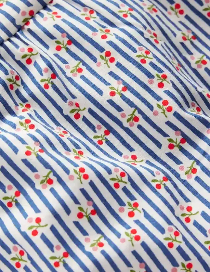 Gathered Jersey Dress Bluejay Cherry Stripe Gathered Jersey Dress Bluejay Cherry Stripe
