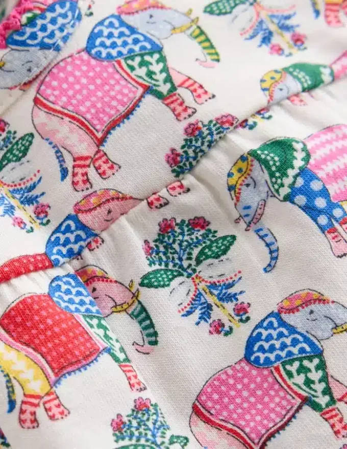 Gathered Jersey Dress Multi Small Elephant Gathered Jersey Dress Multi Small Elephant