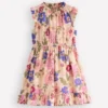 Gathered Woven Dress Blooming Pink Floral Bloom Gathered Woven Dress Blooming Pink Floral Bloom