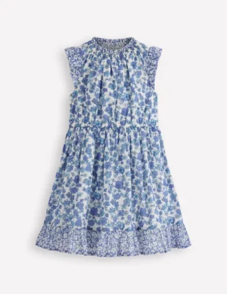 Gathered Woven Dress Blue Sprig