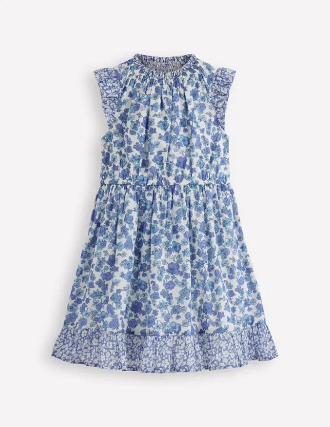 Gathered Woven Dress Blue Sprig Gathered Woven Dress Blue Sprig