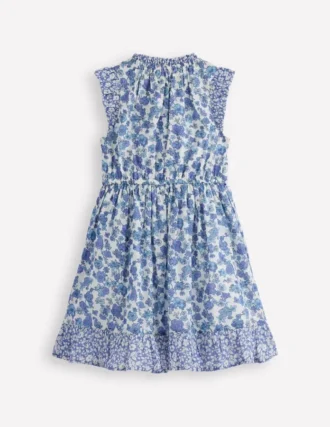 Gathered Woven Dress Blue Sprig