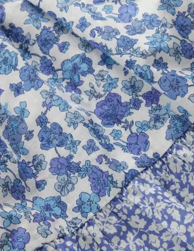 Gathered Woven Dress Blue Sprig Gathered Woven Dress Blue Sprig