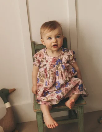 Gathered Woven Dress Mid Pink Floral