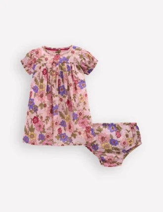 Gathered Woven Dress Mid Pink Floral