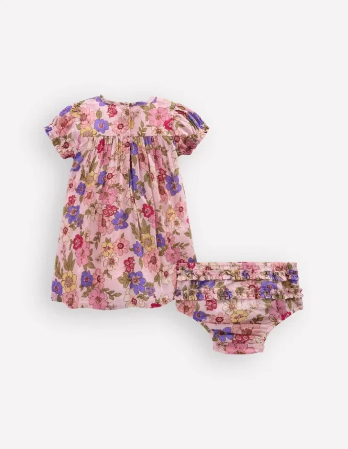 Gathered Woven Dress Mid Pink Floral Gathered Woven Dress Mid Pink Floral