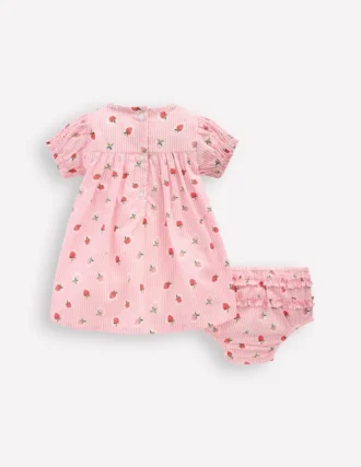 Gathered Woven Dress Pink Strawberry Stripe