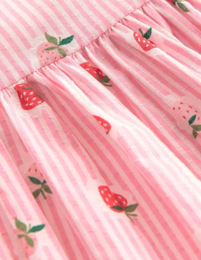 Gathered Woven Dress Pink Strawberry Stripe Gathered Woven Dress Pink Strawberry Stripe