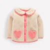 Girls Borg Collared Jacket Neutral/Pink Heart