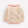 Girls Borg Collared Jacket Neutral/Pink Heart