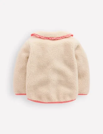 Girls Borg Collared Jacket Neutral/Pink Heart Girls Borg Collared Jacket Neutral/Pink Heart