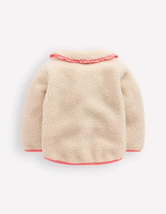Girls Borg Collared Jacket Neutral/Pink Heart