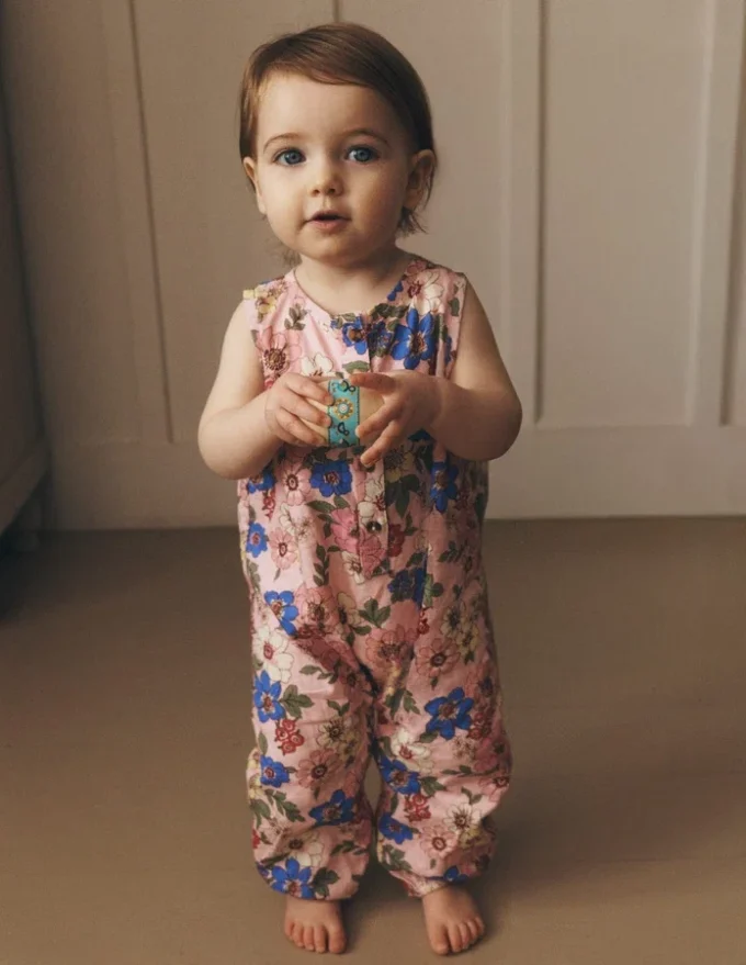 Girls Button Down Romper Mid Pink Floral Girls Button Down Romper Mid Pink Floral