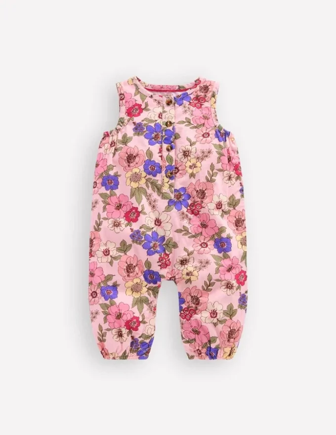 Girls Button Down Romper Mid Pink Floral Girls Button Down Romper Mid Pink Floral