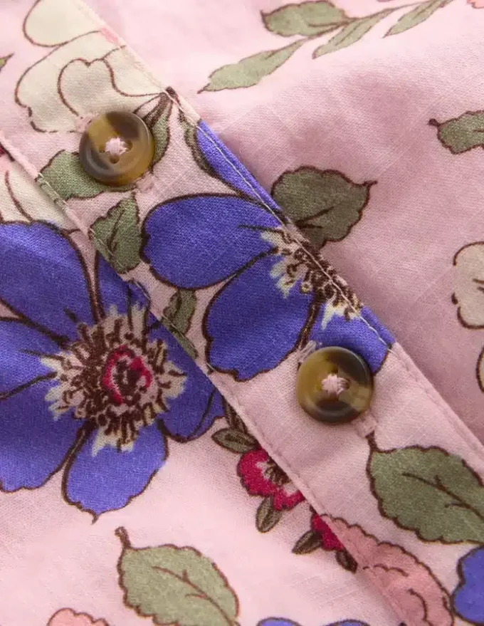 Girls Button Down Romper Mid Pink Floral Girls Button Down Romper Mid Pink Floral