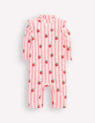 Girls Sun Safe Surfsuit Pink Strawberry Stripe