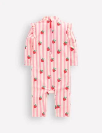 Girls Sun Safe Surfsuit Pink Strawberry Stripe