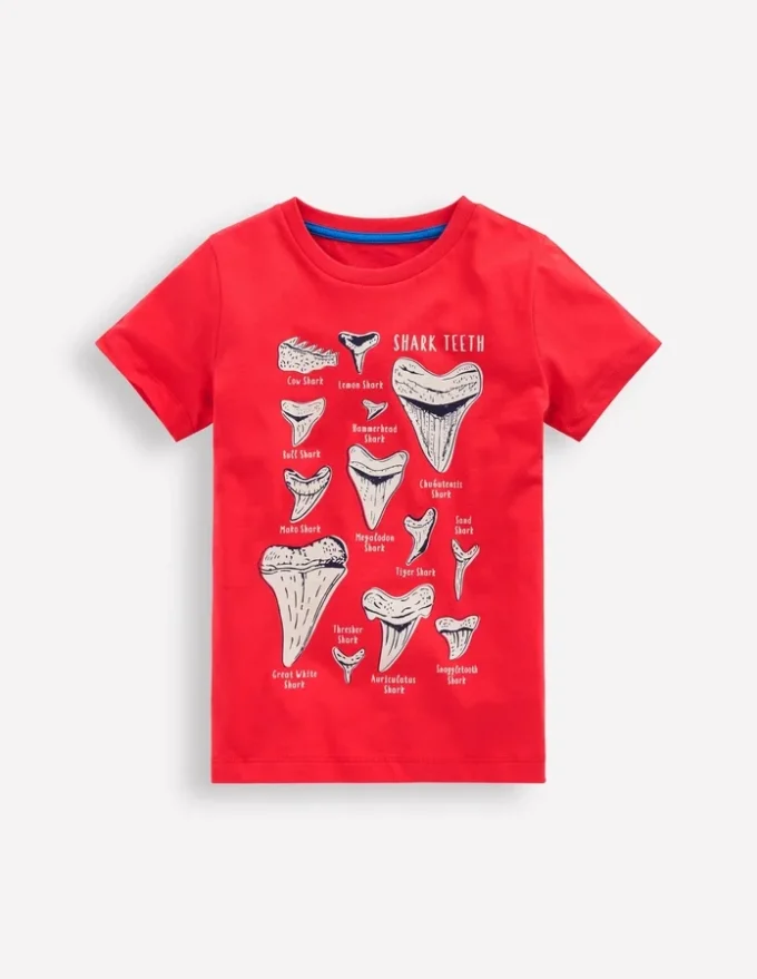 Glow-In-The-Dark T-shirt Hot Coral Sharks Teeth Glow-In-The-Dark T-shirt Hot Coral Sharks Teeth