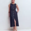 Gold Button Denim Midi Dress Indigo Gold Button Denim Midi Dress Indigo