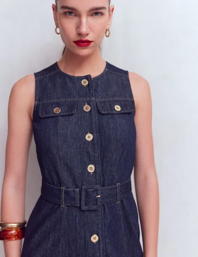 Gold Button Denim Midi Dress Indigo Gold Button Denim Midi Dress Indigo