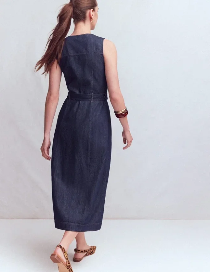 Gold Button Denim Midi Dress Indigo Gold Button Denim Midi Dress Indigo