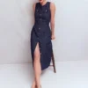 Gold Button Denim Midi Dress Indigo Gold Button Denim Midi Dress Indigo