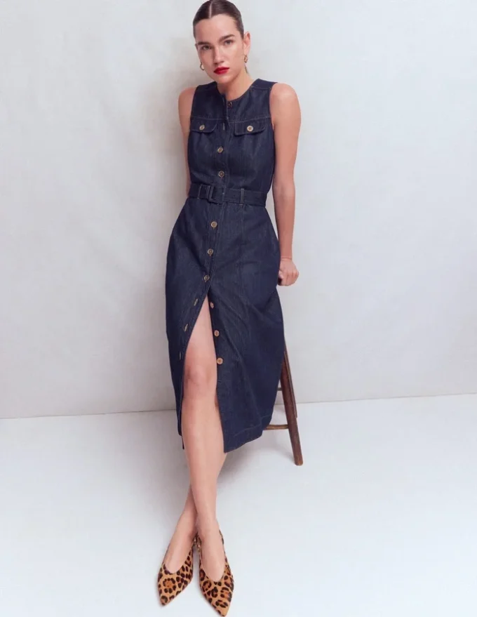 Gold Button Denim Midi Dress Indigo Gold Button Denim Midi Dress Indigo