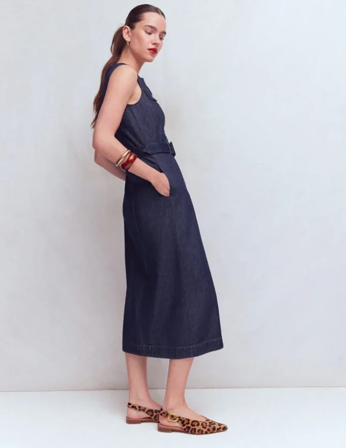 Gold Button Denim Midi Dress Indigo Gold Button Denim Midi Dress Indigo