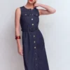 Gold Button Denim Midi Dress Indigo Gold Button Denim Midi Dress Indigo
