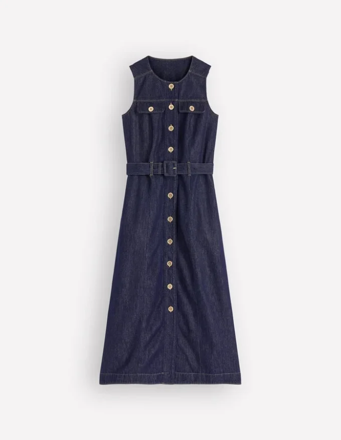Gold Button Denim Midi Dress Indigo Gold Button Denim Midi Dress Indigo