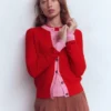 Grace Colour Block Cardigan Bright Cherry Grace Colour Block Cardigan Bright Cherry