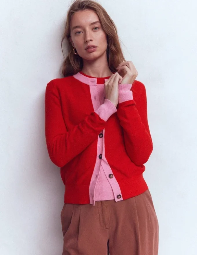 Grace Colour Block Cardigan Bright Cherry Grace Colour Block Cardigan Bright Cherry