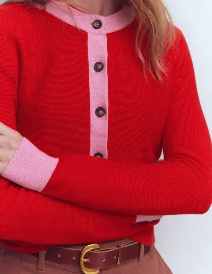 Grace Colour Block Cardigan Bright Cherry Grace Colour Block Cardigan Bright Cherry