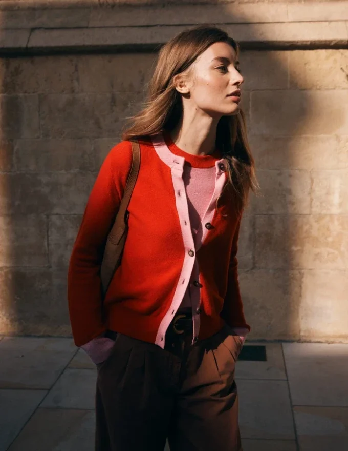 Grace Colour Block Cardigan Bright Cherry Grace Colour Block Cardigan Bright Cherry