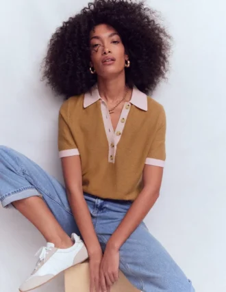 Grace Colour Block T-Shirt Camel Melange