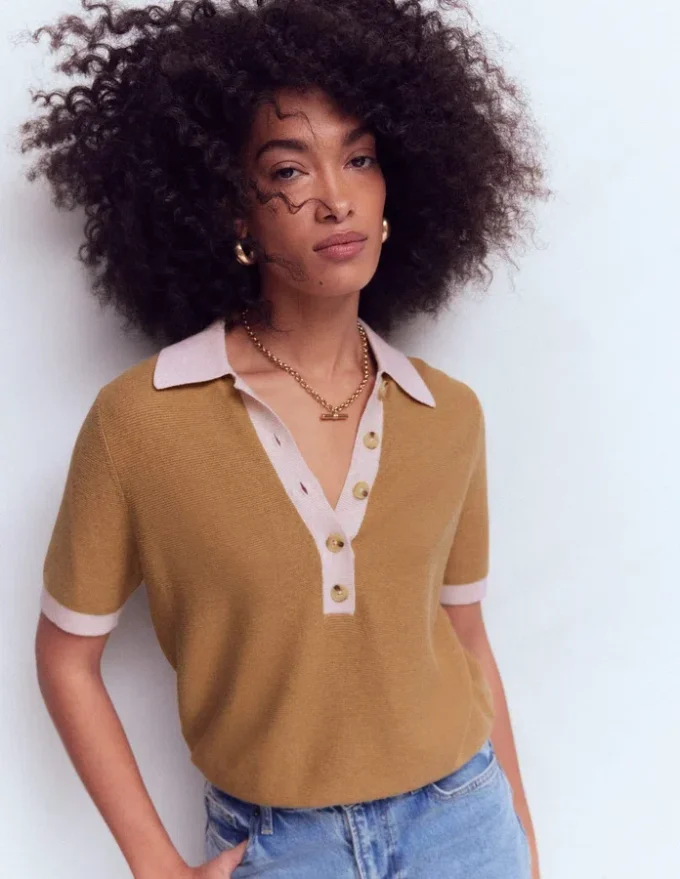Grace Colour Block T-Shirt Camel Melange Grace Colour Block T-Shirt Camel Melange