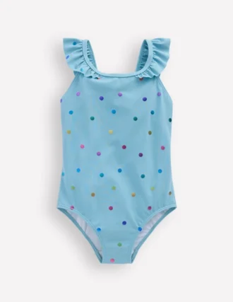 Hallie Frill Strap Swimsuit Air Blue Multi Foil Spot