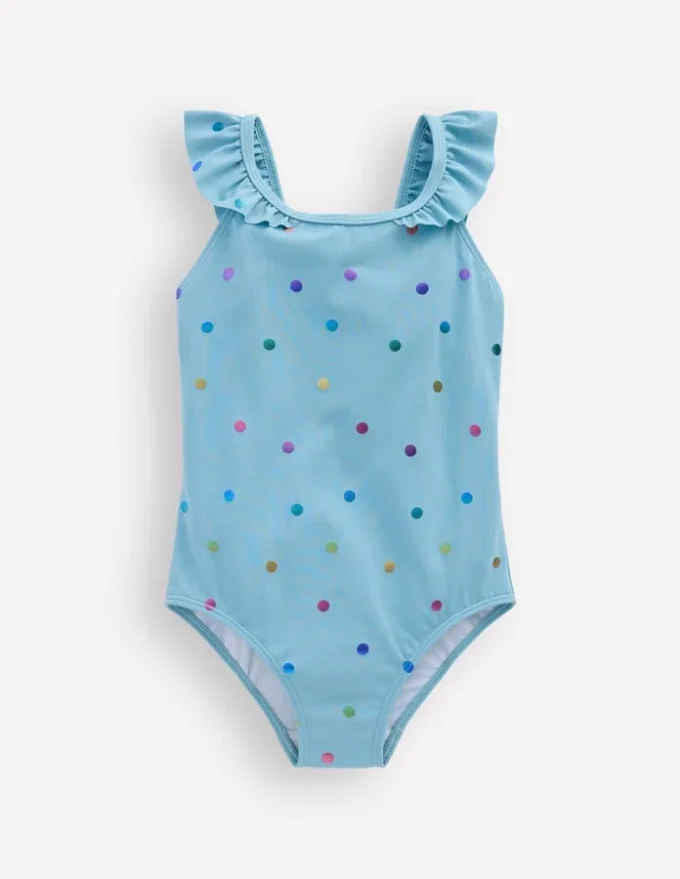Hallie Frill Strap Swimsuit Air Blue Multi Foil Spot Hallie Frill Strap Swimsuit Air Blue Multi Foil Spot