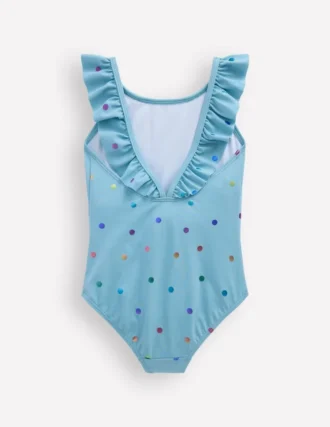 Hallie Frill Strap Swimsuit Air Blue Multi Foil Spot