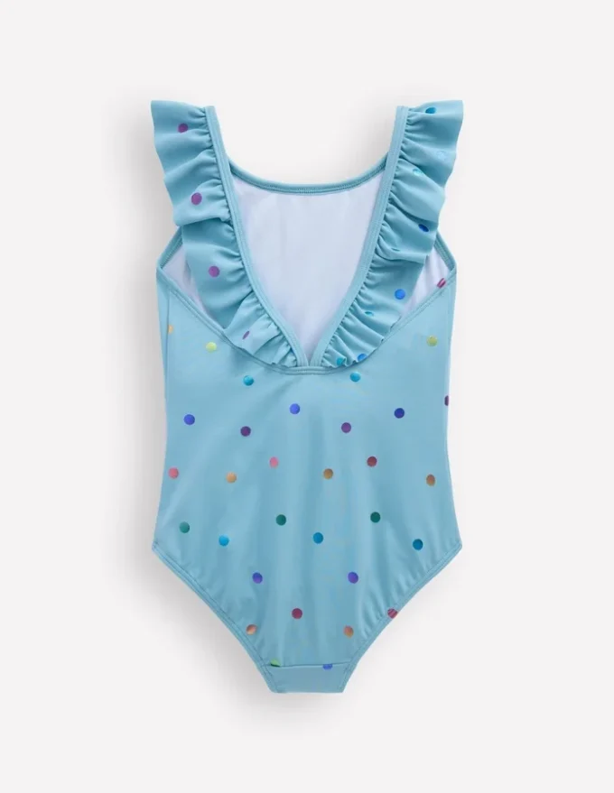 Hallie Frill Strap Swimsuit Air Blue Multi Foil Spot Hallie Frill Strap Swimsuit Air Blue Multi Foil Spot