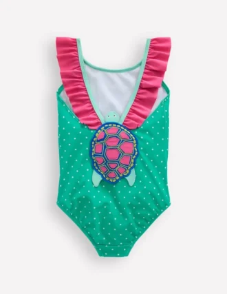 Hallie Frill Strap Swimsuit Aqua Sea Blue Turtle