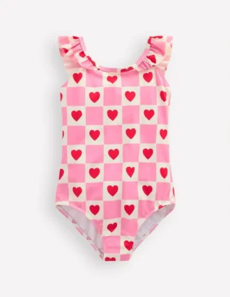 Hallie Frill Strap Swimsuit Bubblegum Pink Heart Stamp