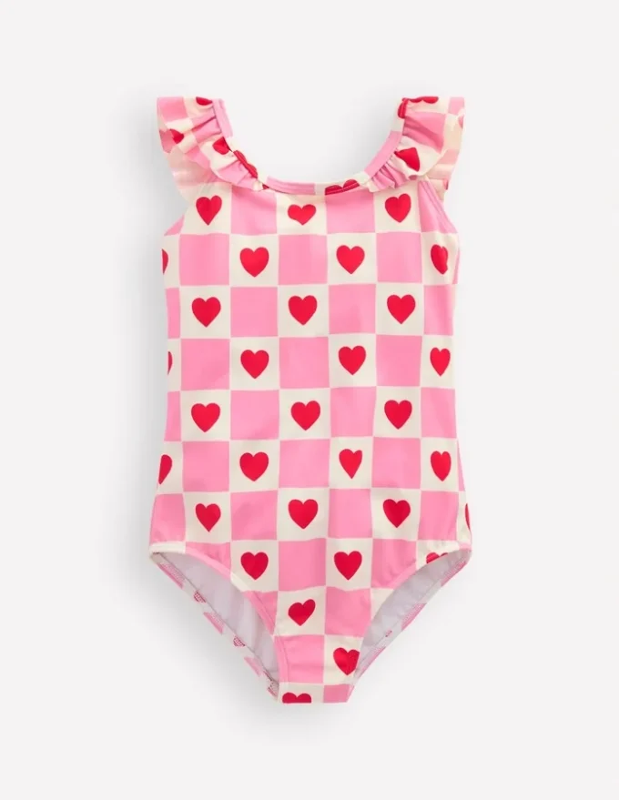 Hallie Frill Strap Swimsuit Bubblegum Pink Heart Stamp Hallie Frill Strap Swimsuit Bubblegum Pink Heart Stamp