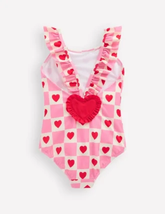 Hallie Frill Strap Swimsuit Bubblegum Pink Heart Stamp