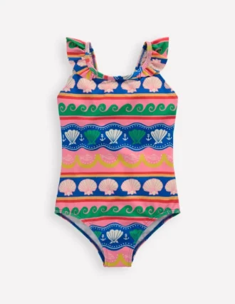 Hallie Frill Strap Swimsuit Multi Sea Shell Stripe