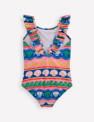 Hallie Frill Strap Swimsuit Multi Sea Shell Stripe